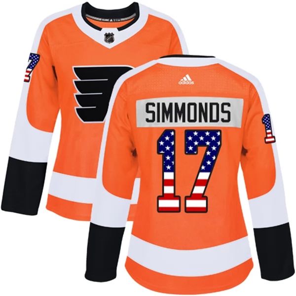 Damen Philadelphia Flyers Trikot Wayne Simmonds 17 Orange USA Flag Fashion Authentic